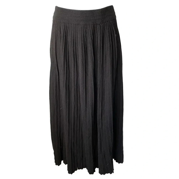 Vintage Claude Z Skirt Womens L Black Knit Midi Lambswool Blend Pleated Pull On - Picture 1 of 5